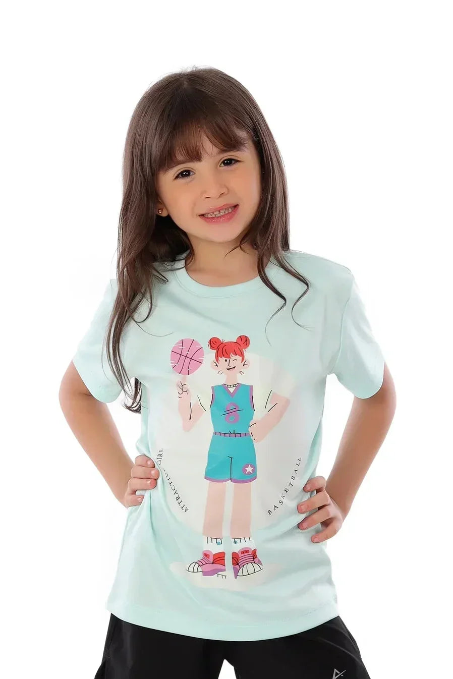 Basketball Cartoon Graphic T-Shirt - Light Blue