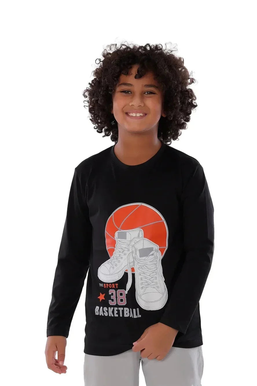 Basketball Sneakers Graphic Long Sleeve T-Shirt - Black