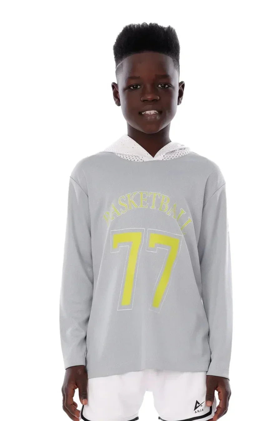 Basketball Hooded Long Sleeve Jersey - Grey