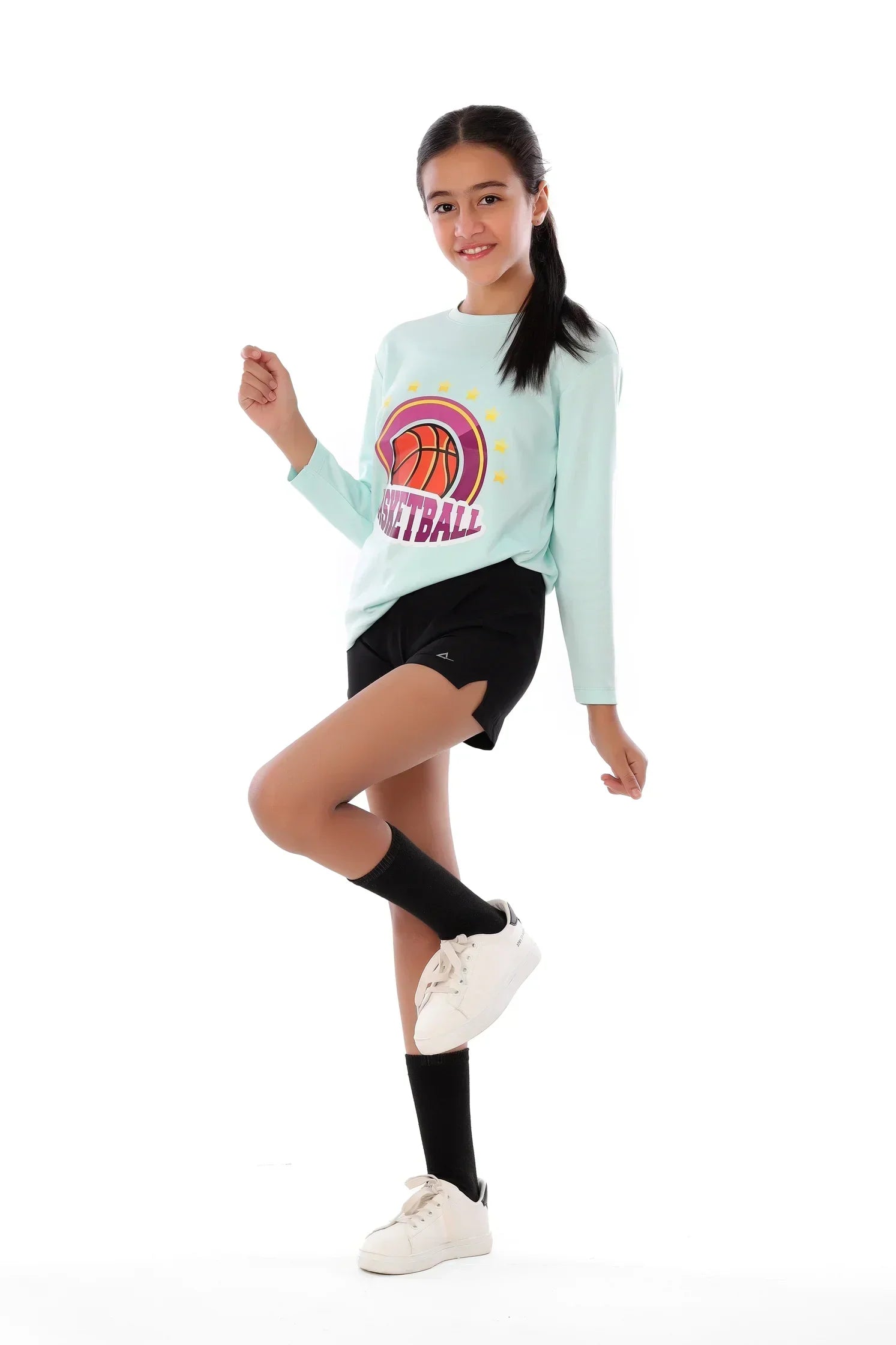 Basketball Graphic Long Sleeve T-Shirt - Light Blue