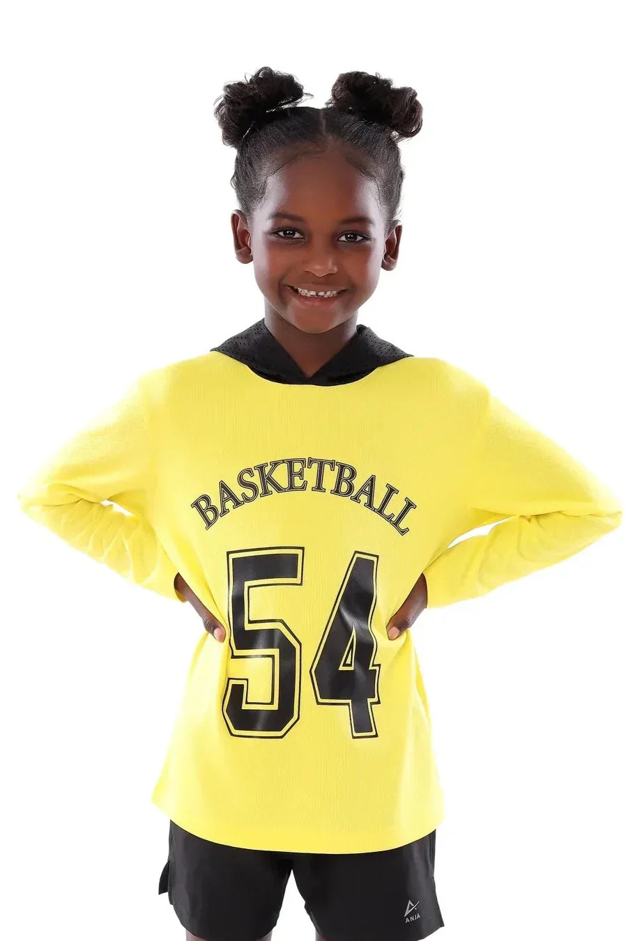 Basketball Graphic Long Sleeve Hoodie T-Shirt - Yellow