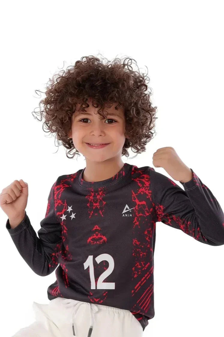 Number Graphic Long Sleeve Jersey - Black & Red