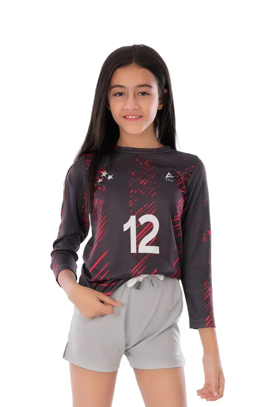 Number Graphic Long Sleeve Jersey - Black & Red