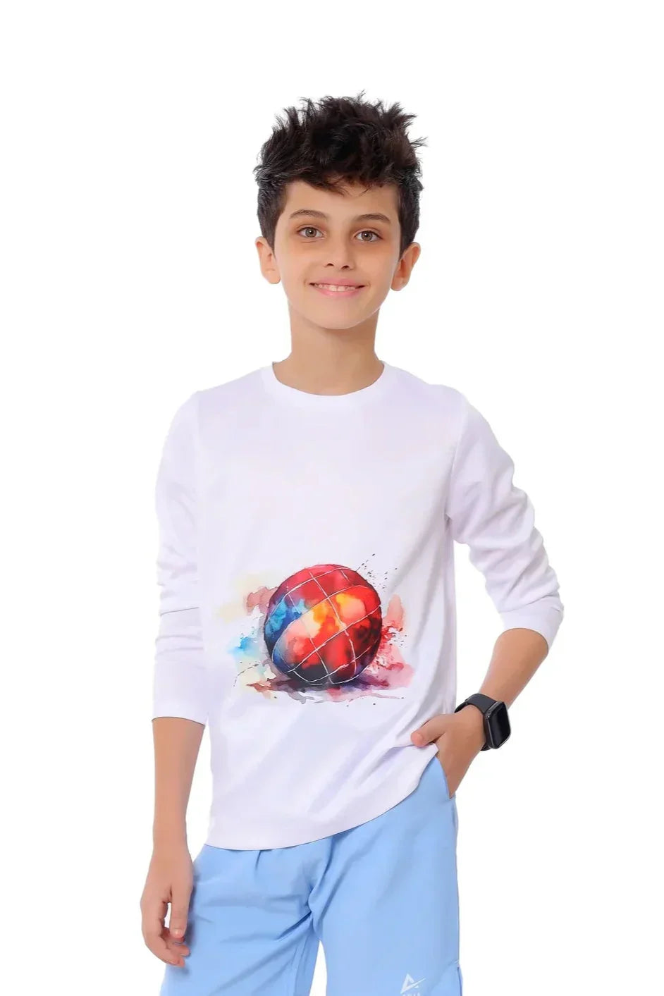 Splash Handball Graphic Long Sleeve T-Shirt - White