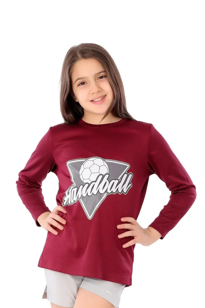 Handball Graphic Long Sleeve T-Shirt - Burgundy