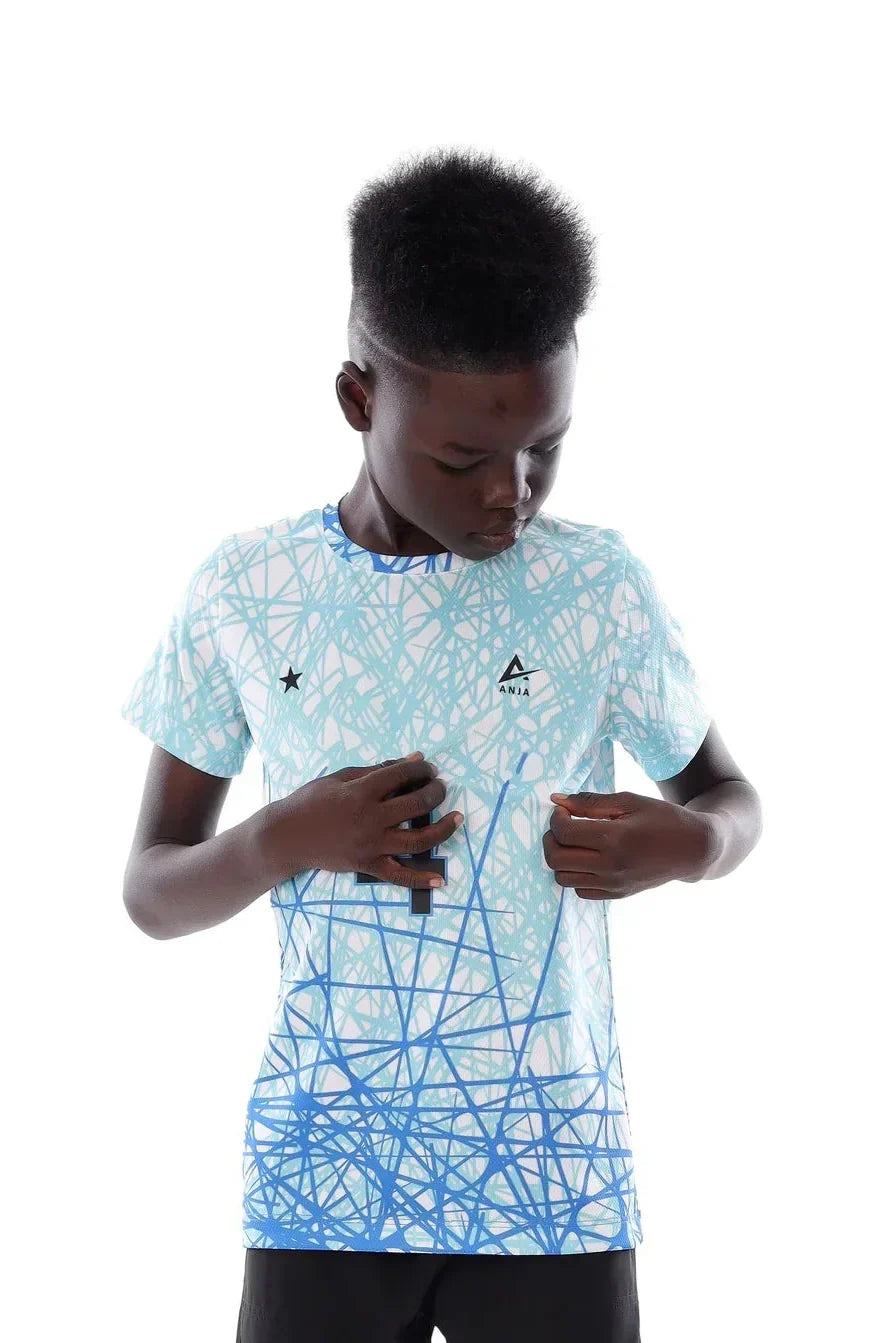 Abstract Line Print Performance T-Shirt - Blue