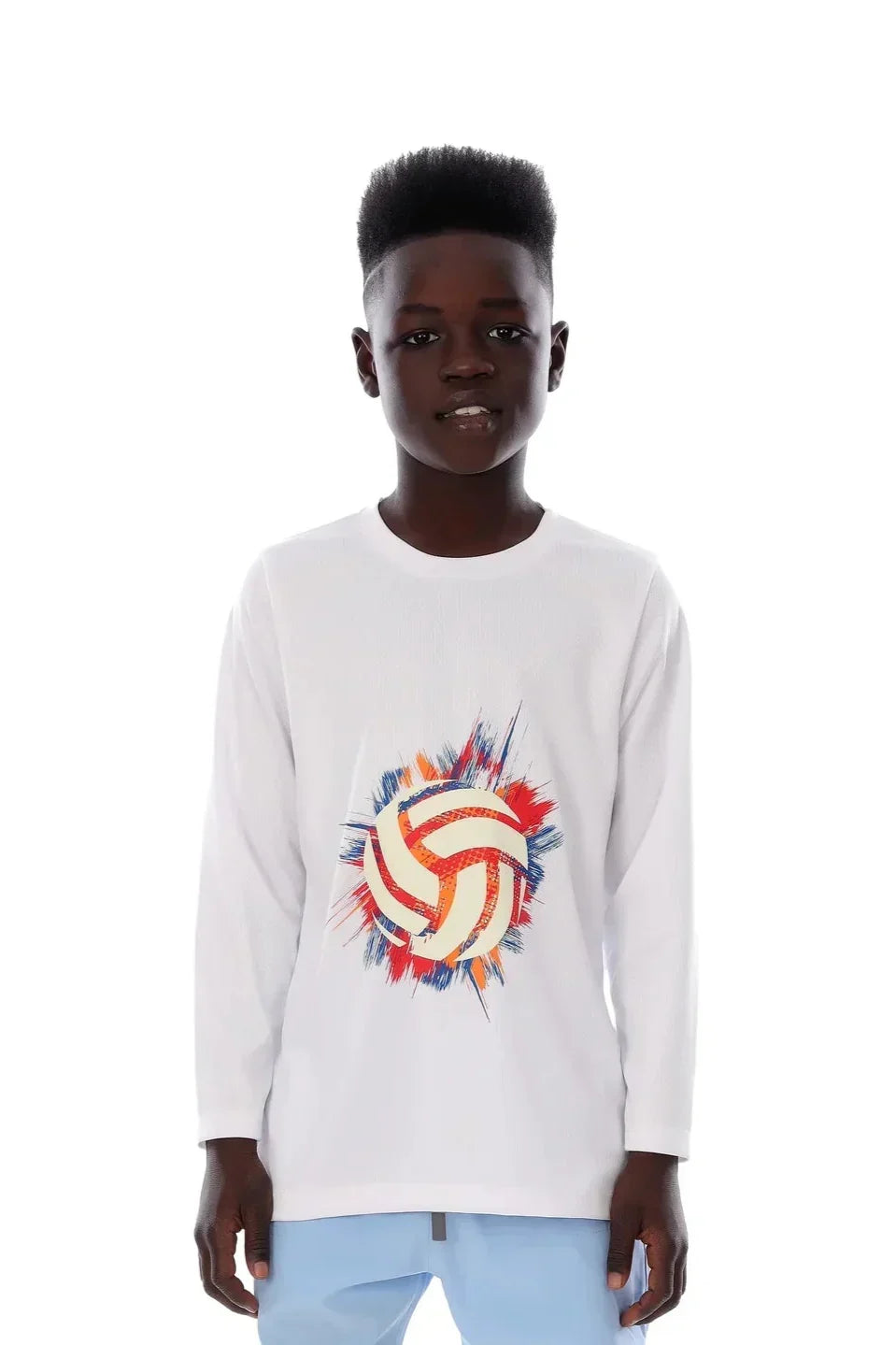 Volleyball Burst Graphic Long Sleeve T-Shirt - White