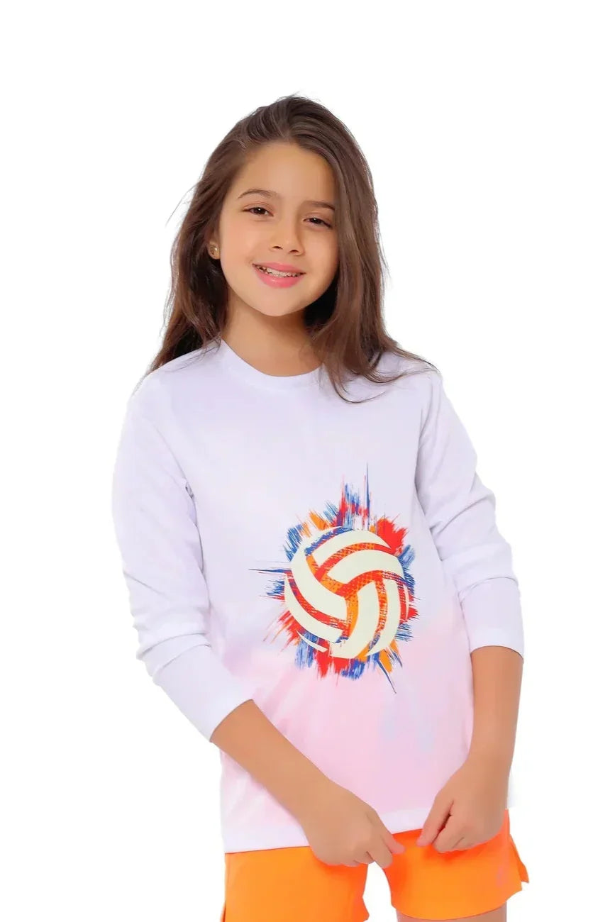 Volleyball Burst Graphic Long Sleeve T-Shirt - White