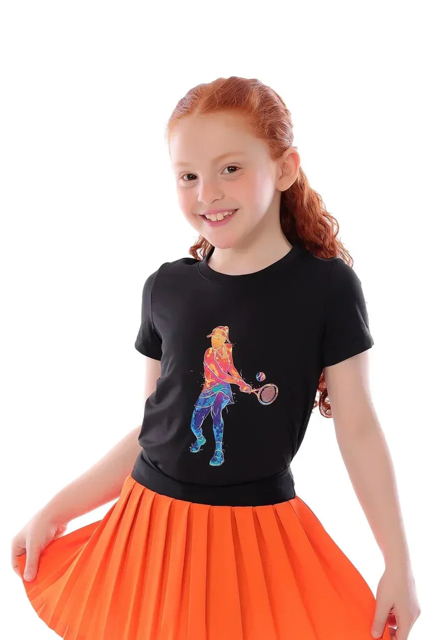 Tennis Player Graphic T-Shirt - Black