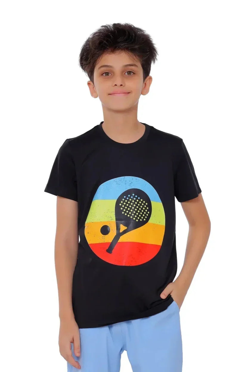 Retro Padel Graphic T-Shirt - Black