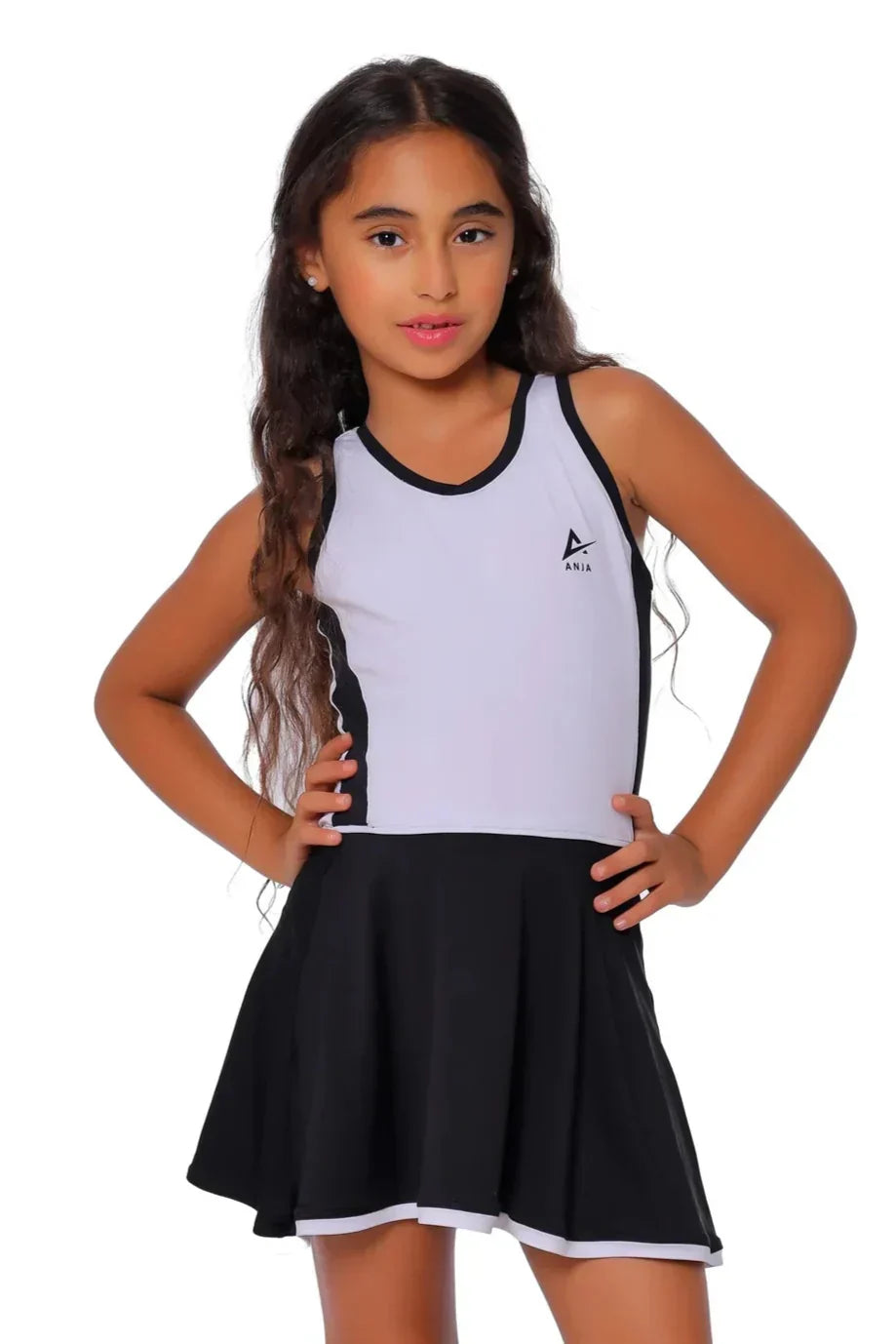 Color Block Flared Sport Dress - White & Black