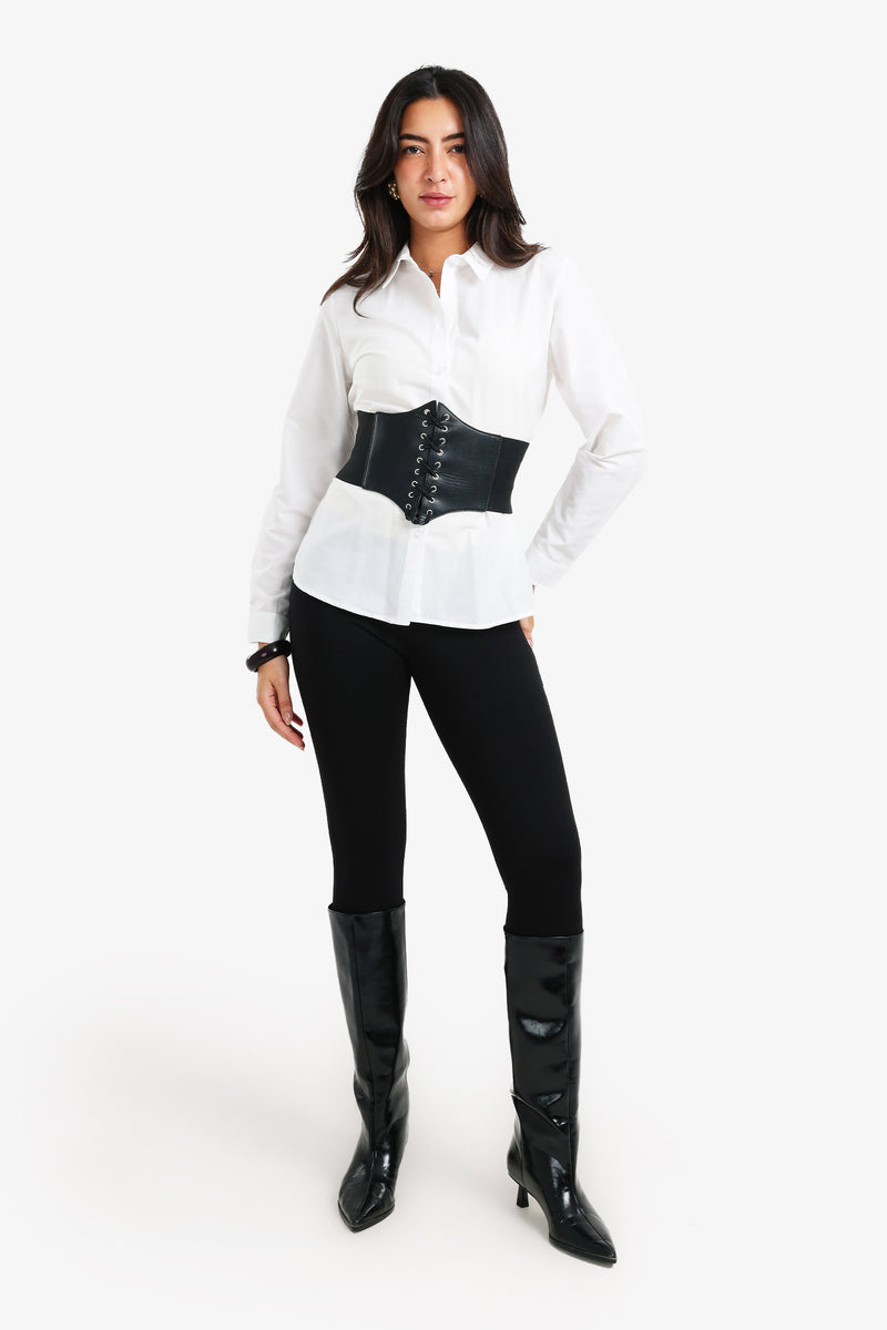 Cotton Blend Solid Basic Regular Shirt – White