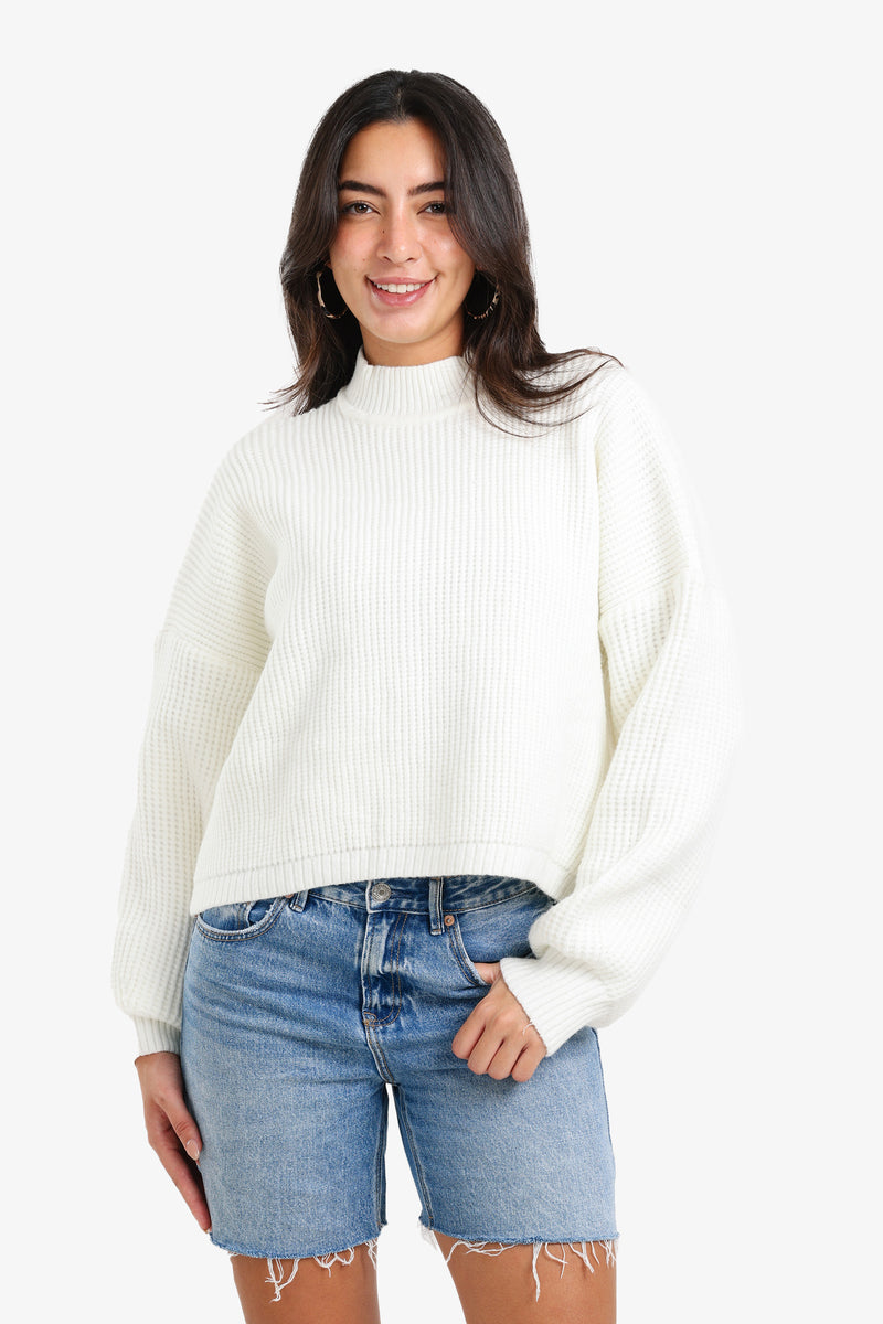Acrylic Knit High Neck Pullover – Off White