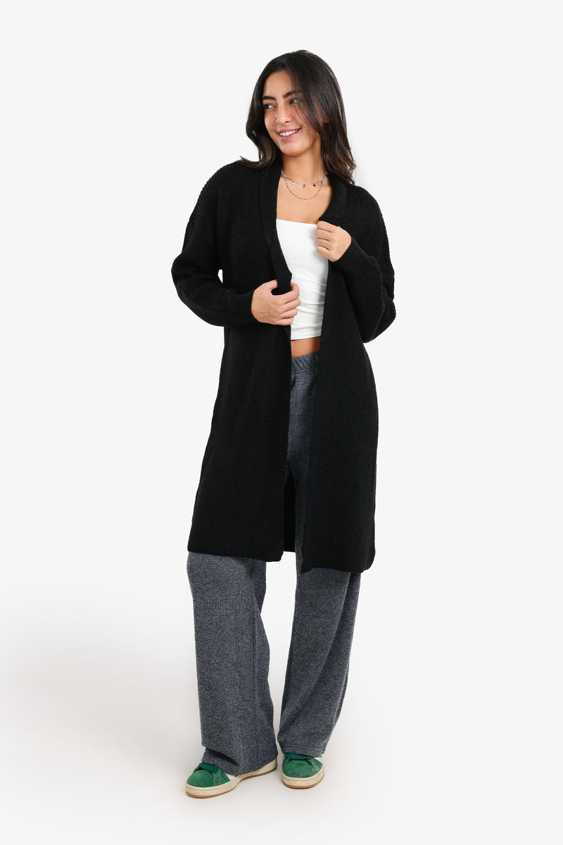 Acrylic Relaxed Knit Cardigan – Black