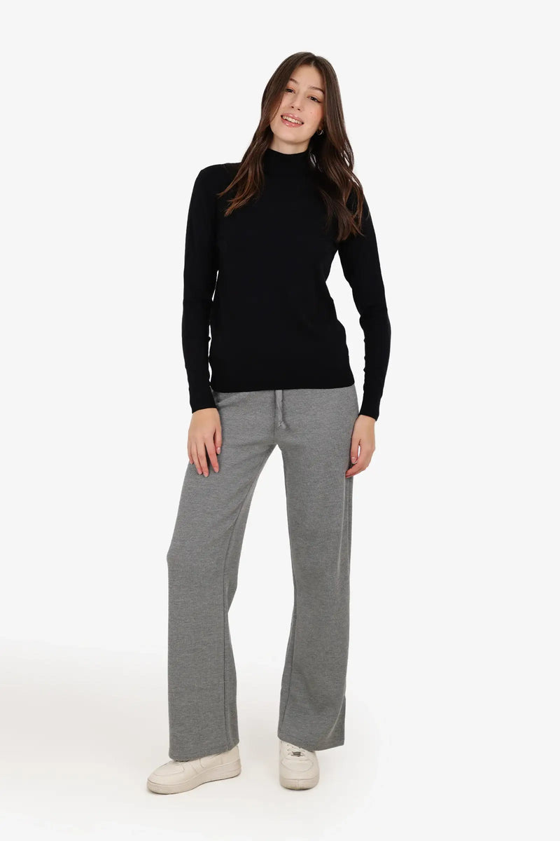 Acrylic Solid High Neck Pullover – Black