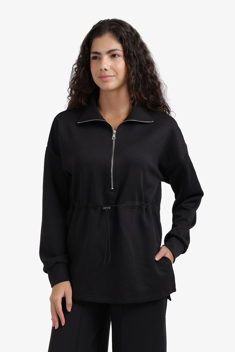 Viscose Half Zip-Up Lounge Sweatshirt – Black
