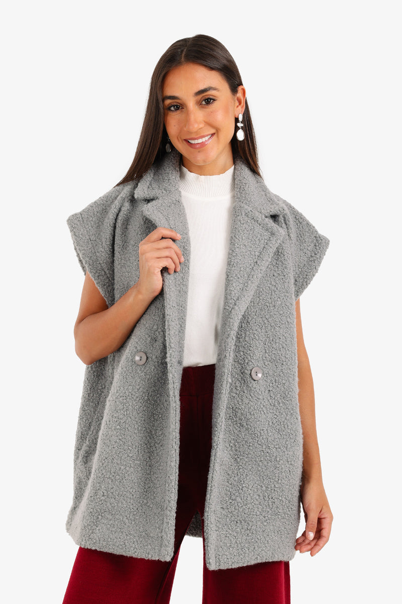 Boucle Double-Breasted Relaxed Vest – Grey
