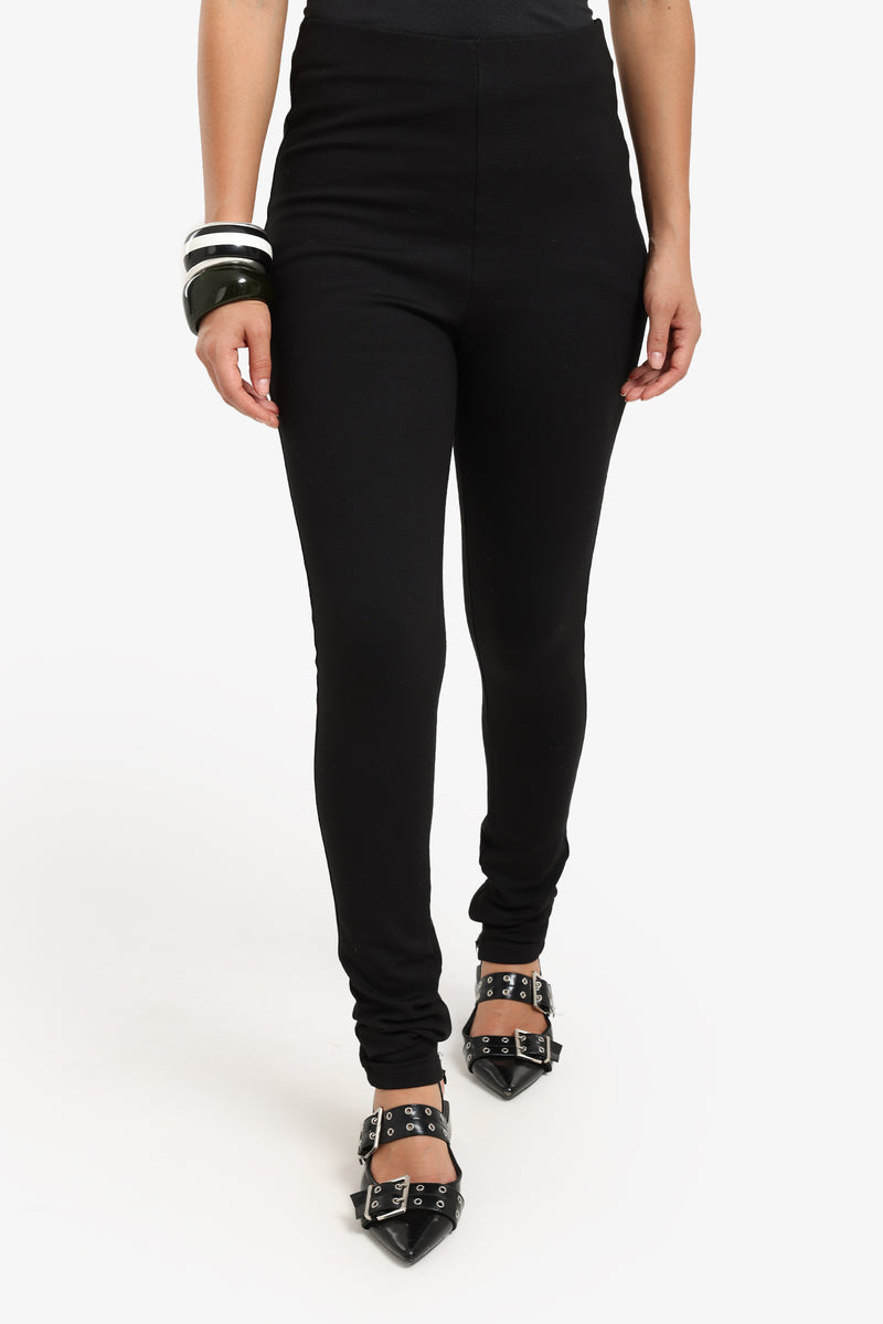 Cotton Blend Solid Zip-Hem Leggings – Black