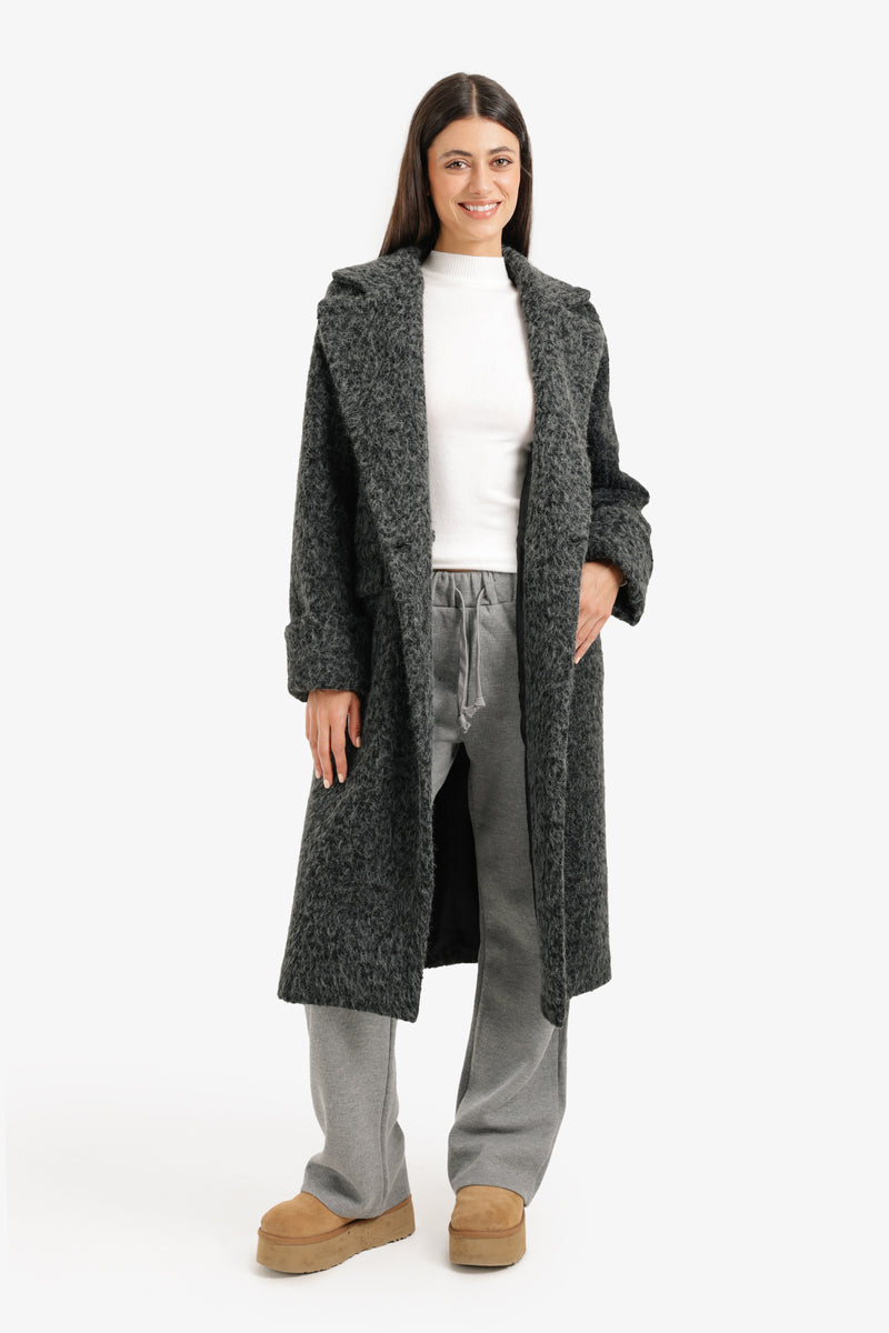 French Terry Coat with Notch Collar – Grey
