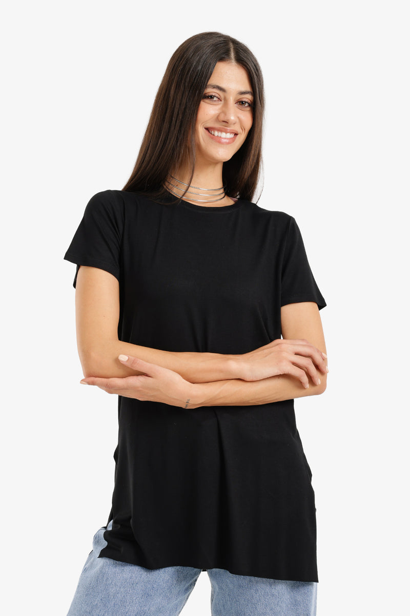 Solid Longline Relaxed T-Shirt – Black