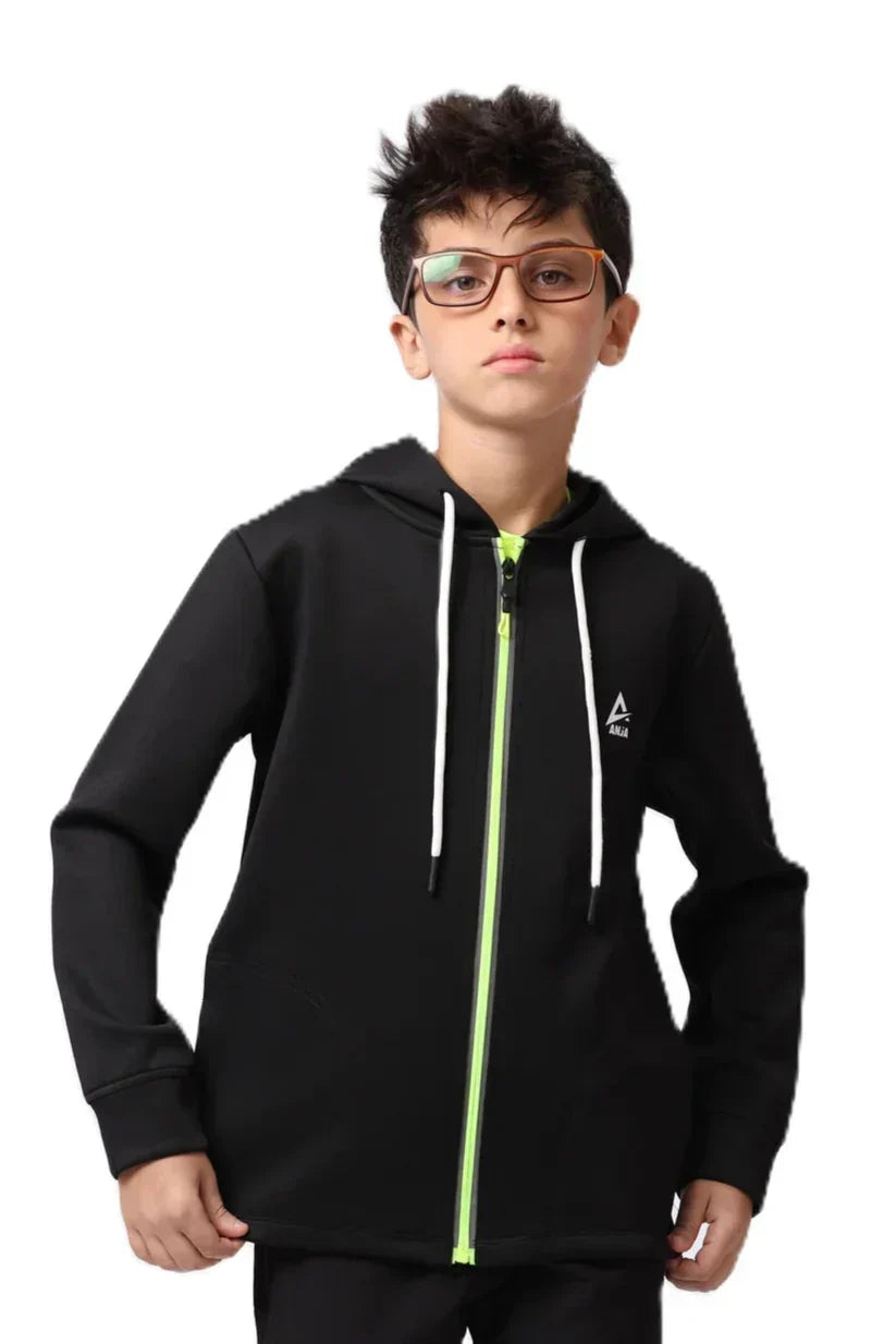 Contrast Zip-Up Hoodie - Black & Green