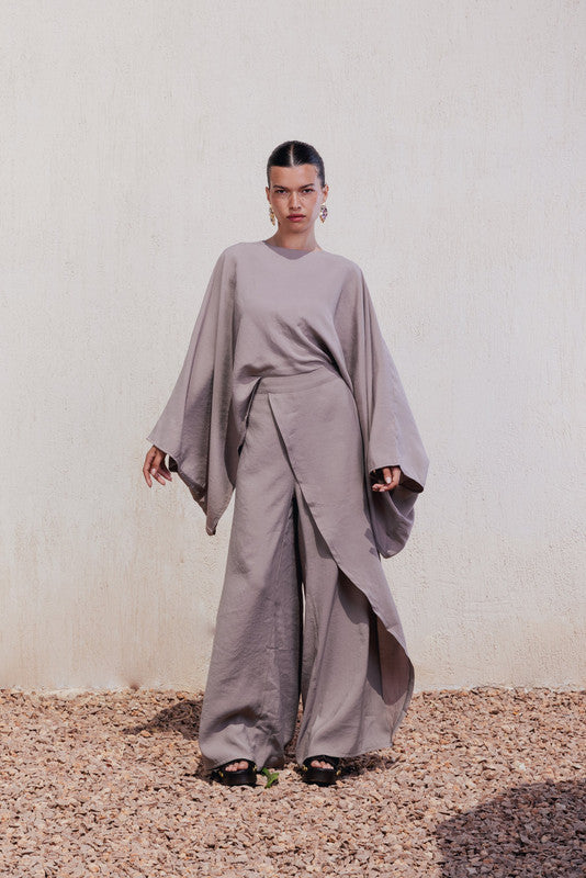 Crossover Wide-Leg Pants – Taupe