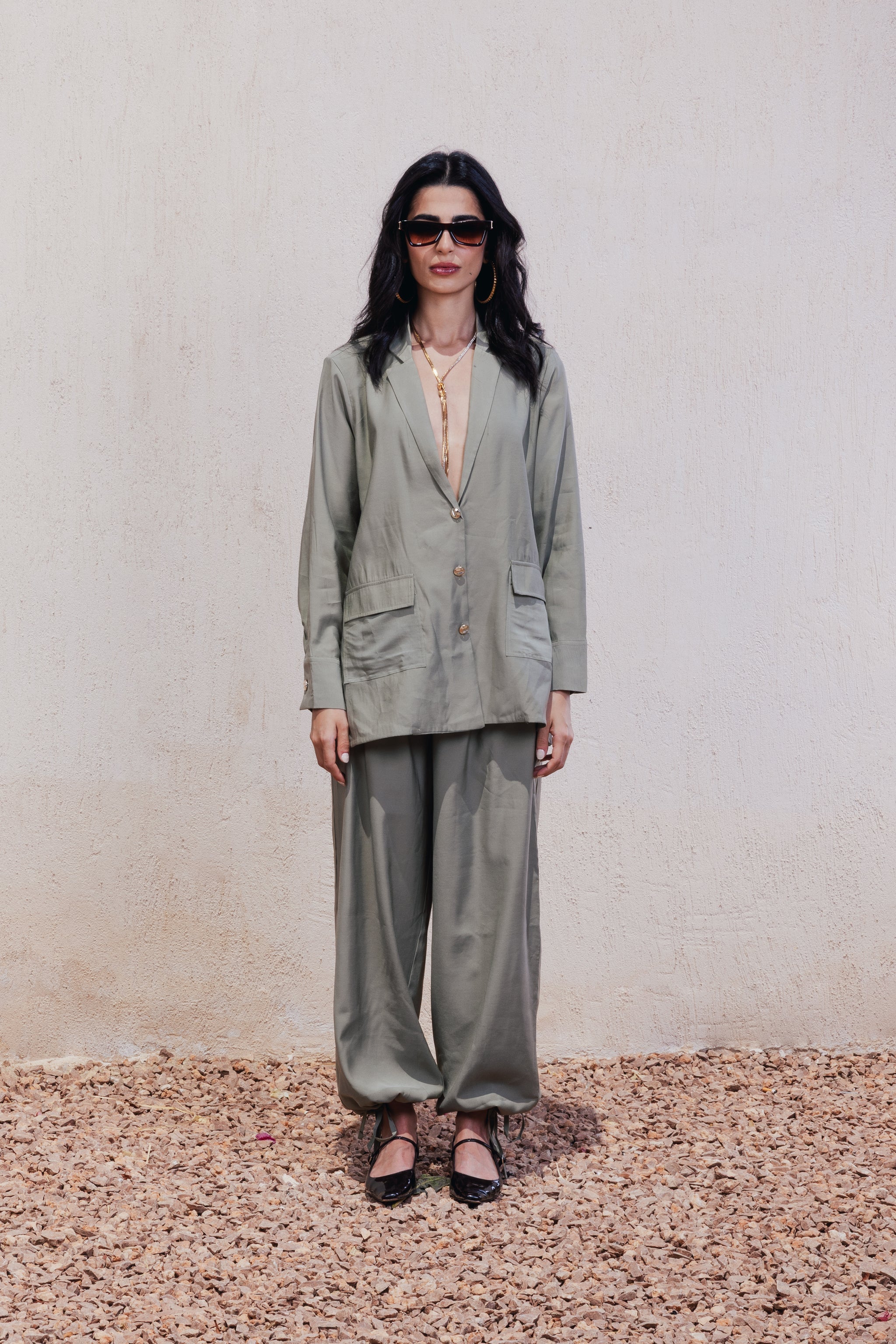 Relaxed Notch Collar Blazer - Olive