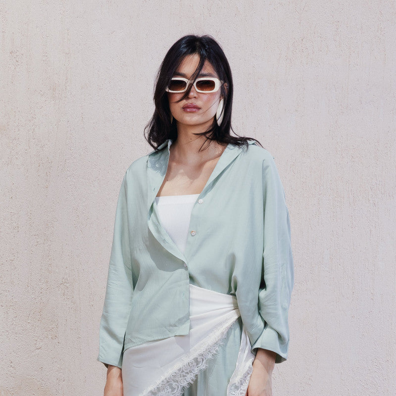 Solid Relaxed Button-Down Shirt – Light Mint