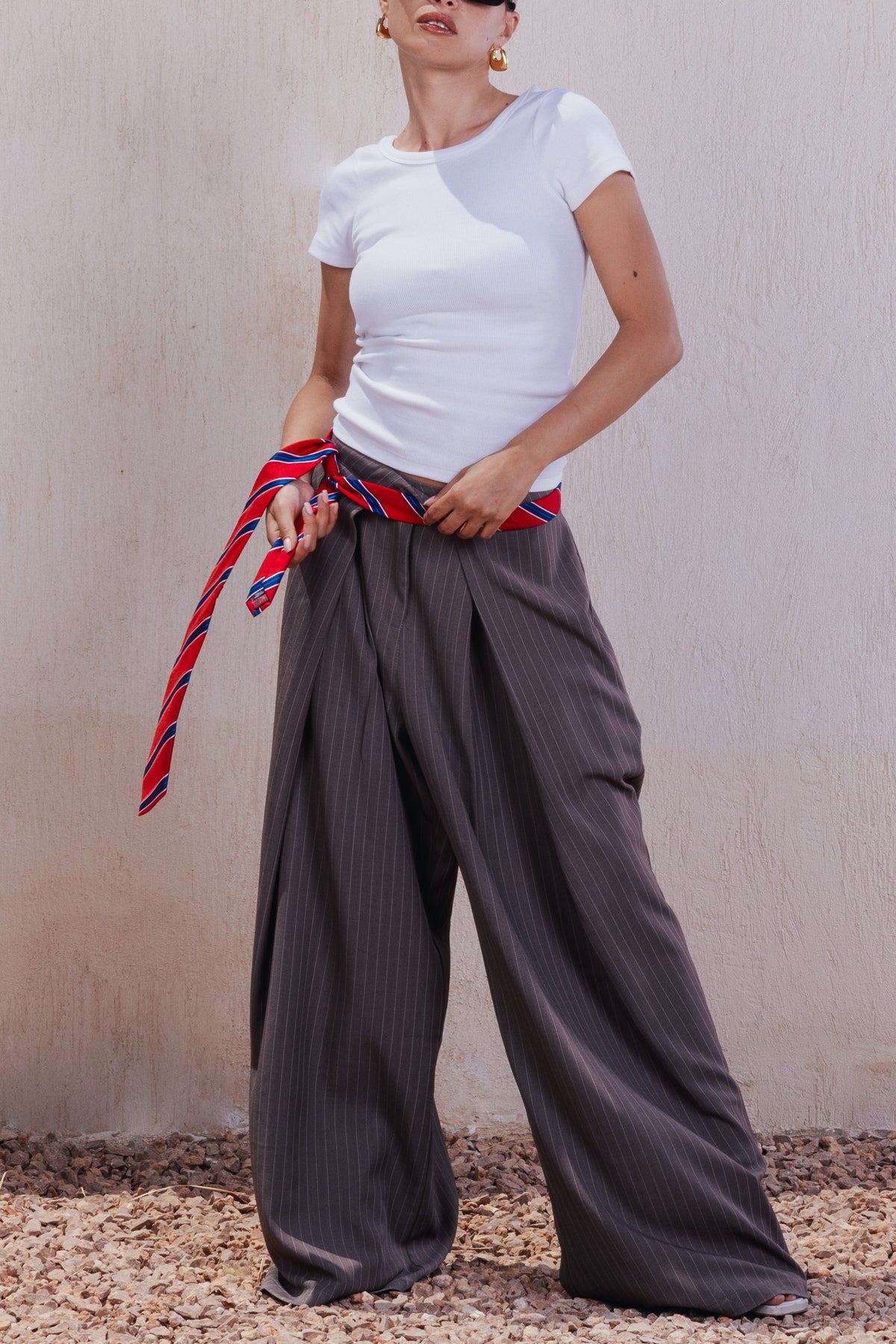 Tailored Wide-Leg Pants - Dark Brown