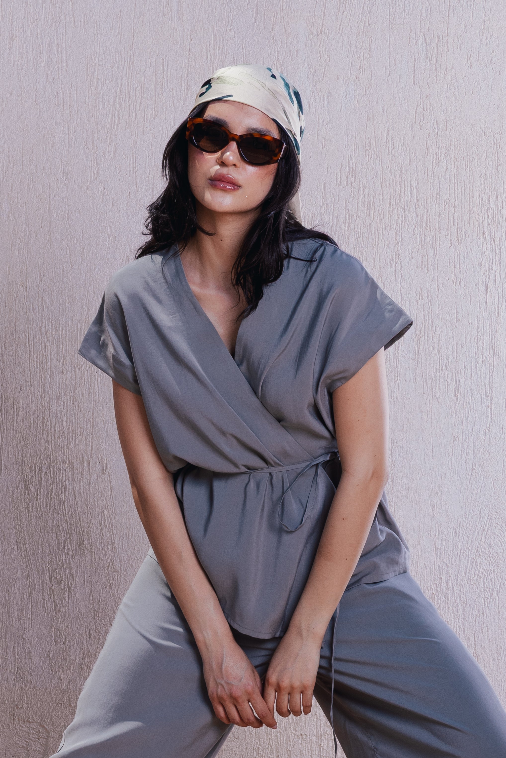 Wrap Front Tencel Vest - Grey