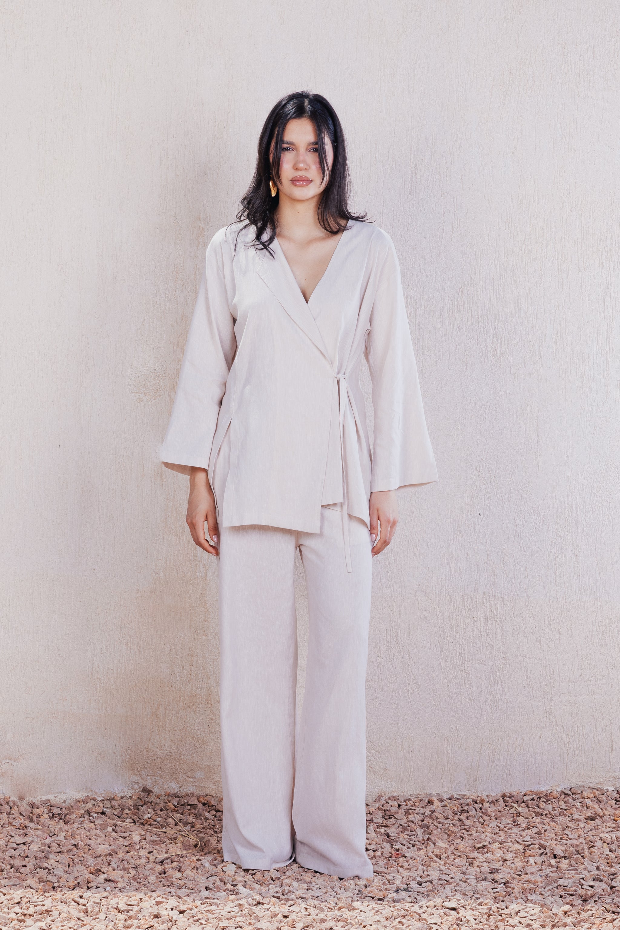 Side-Tie Wrap Kimono - Beige