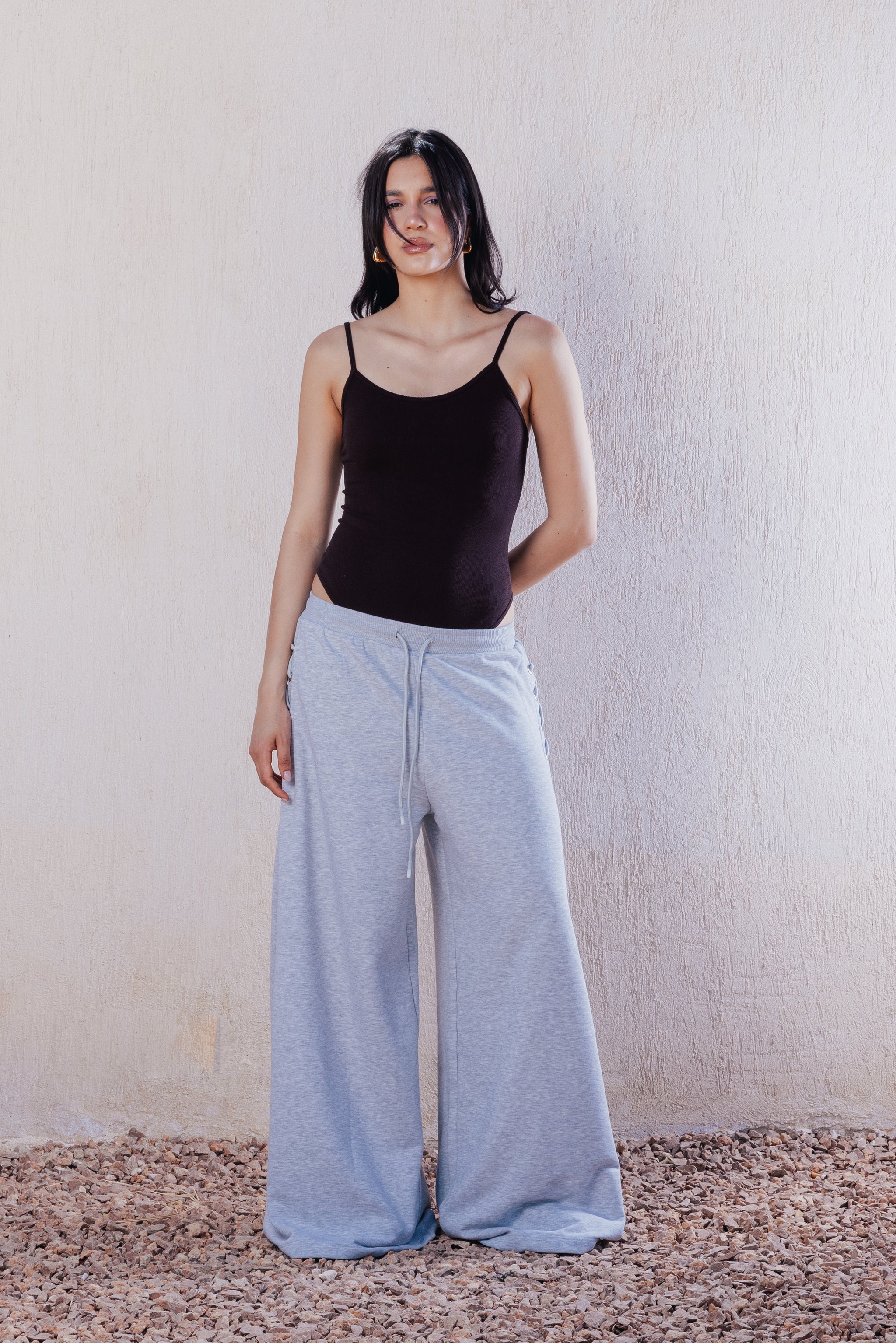 Lace-Up Detail Lounge Pants - Grey