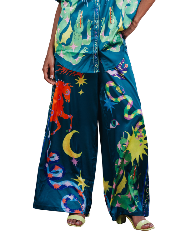 Cosmic Wide Leg Pants - Blue