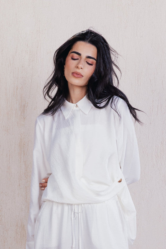 Relaxed Draped Blouse – White