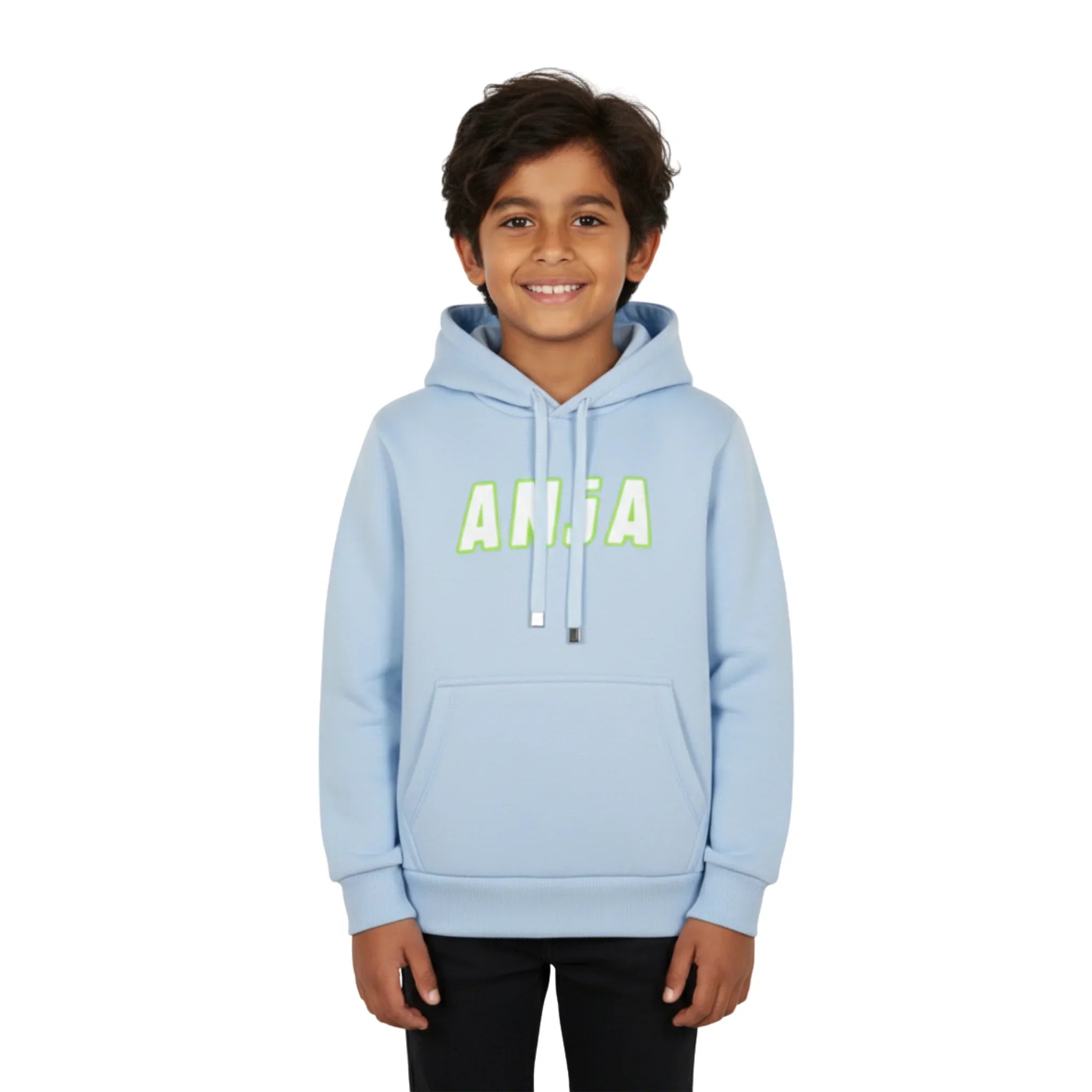Graphic Logo Kangaroo Pockets Hoodie - Light Blue
