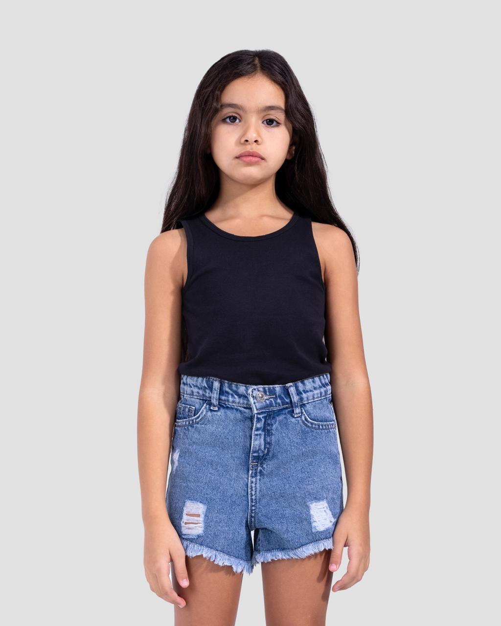 Denim Distressed Denim Shorts - Blue