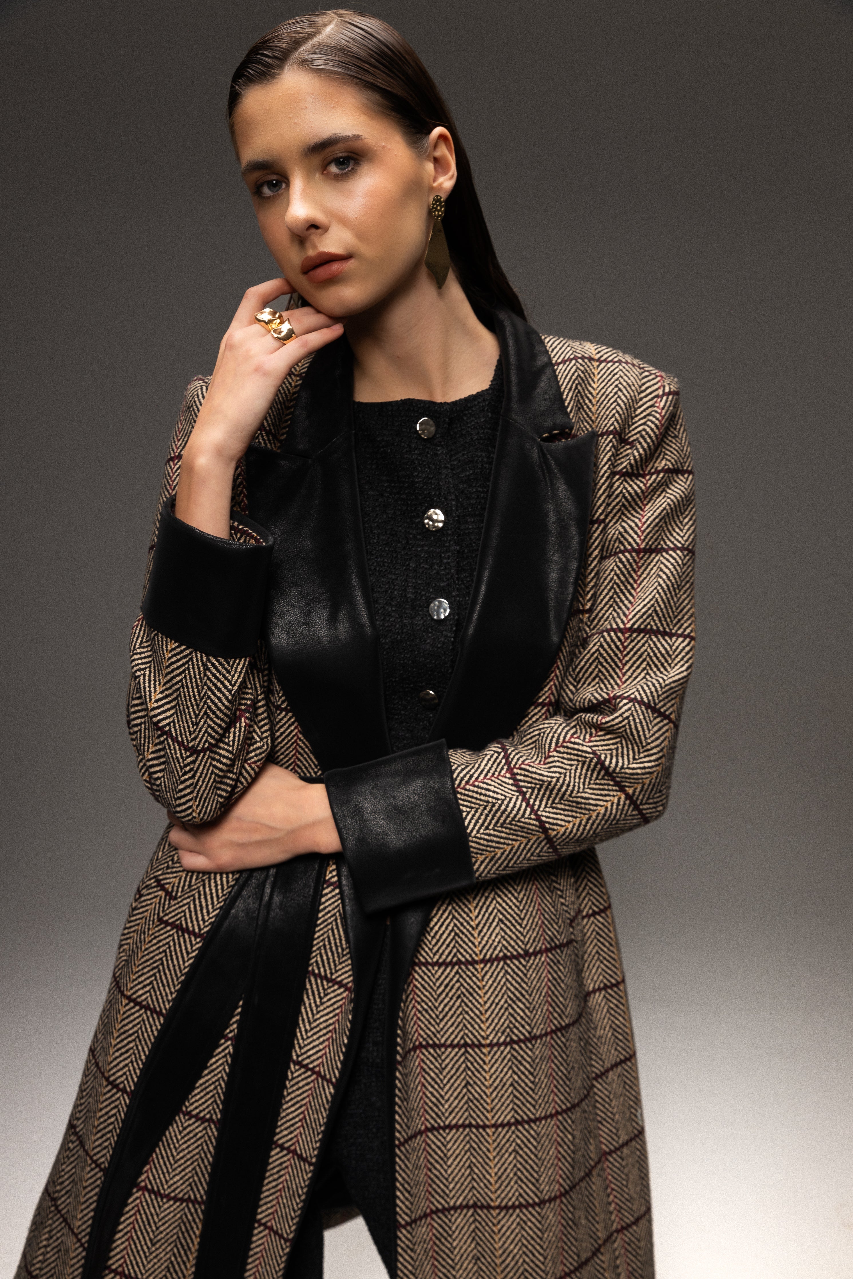 Tweed Savage Stitch Coat - Brown