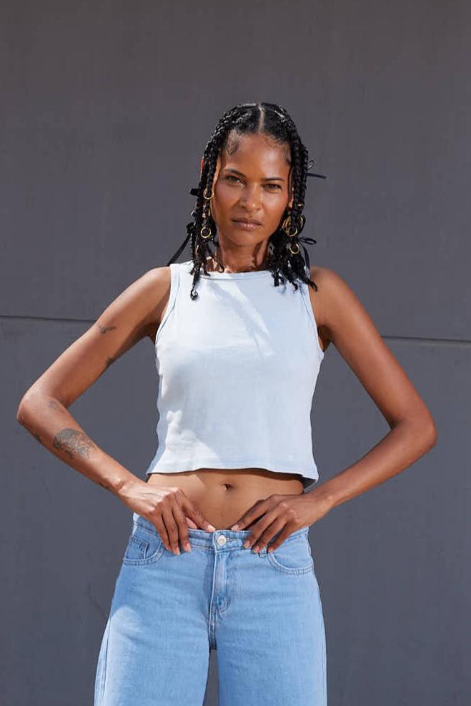 Cotton Sleeveless Crop Top – White