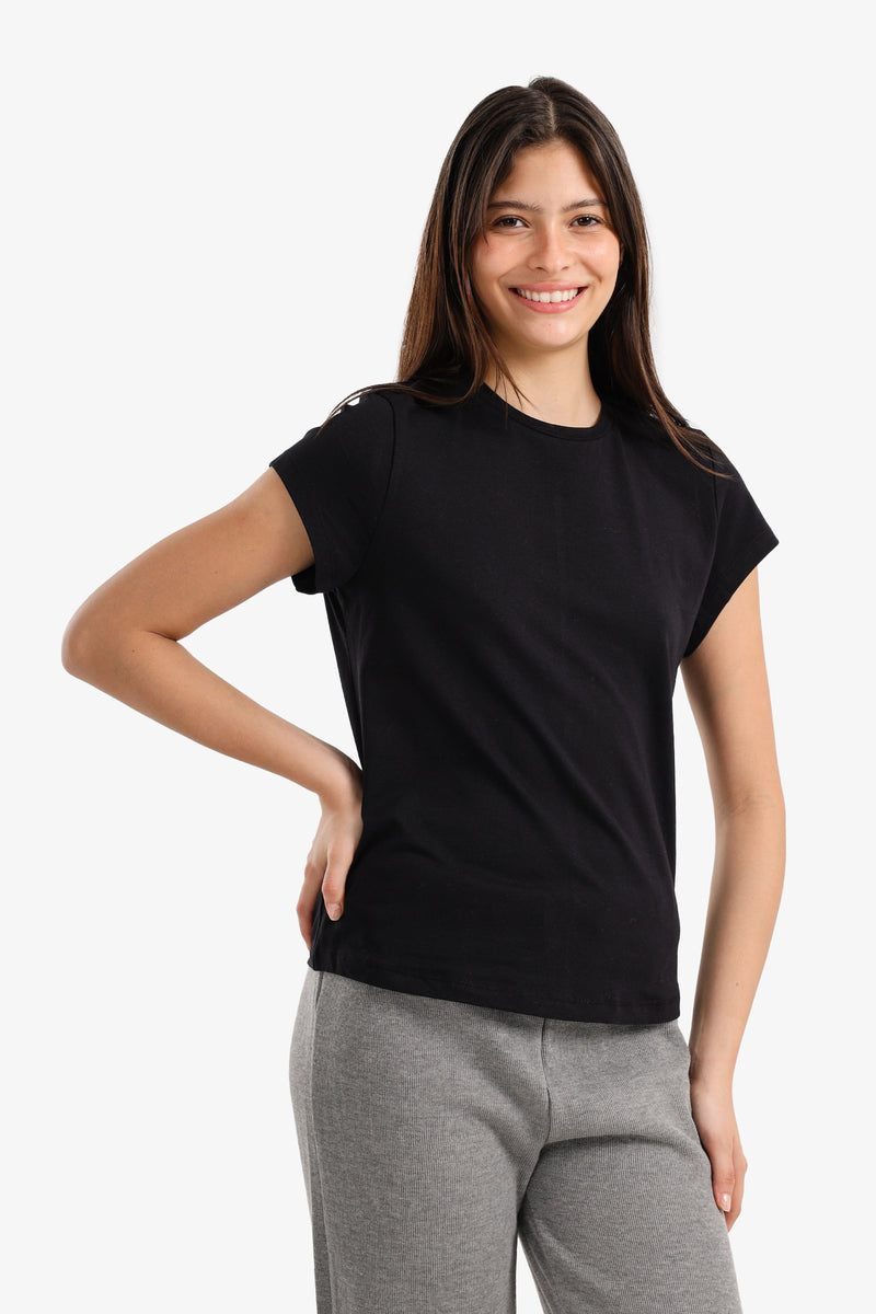Plain Crew Neck Short Sleeve Top – Black
