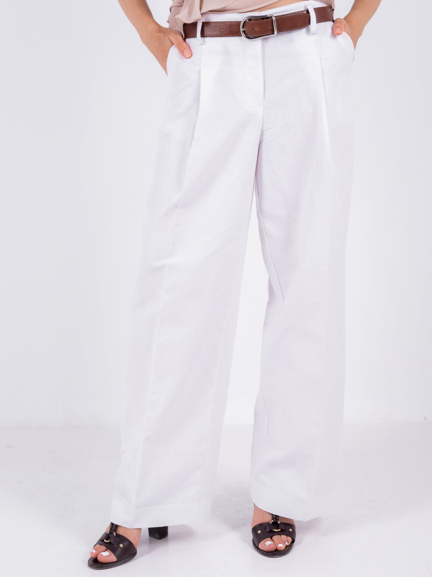 Linen Wide-Leg Trousers – White