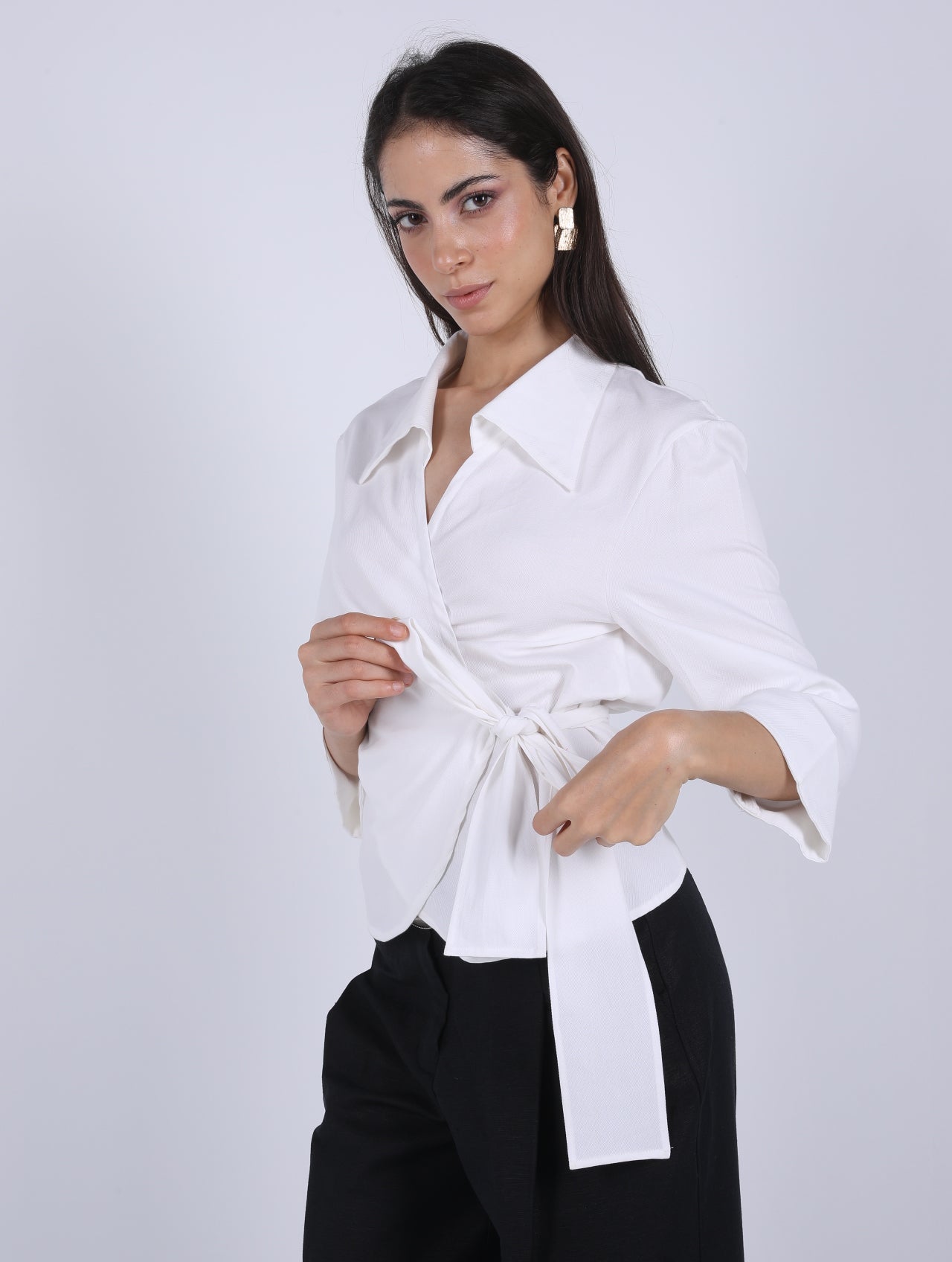 WRAP WHITE COTTON BLOUSE
