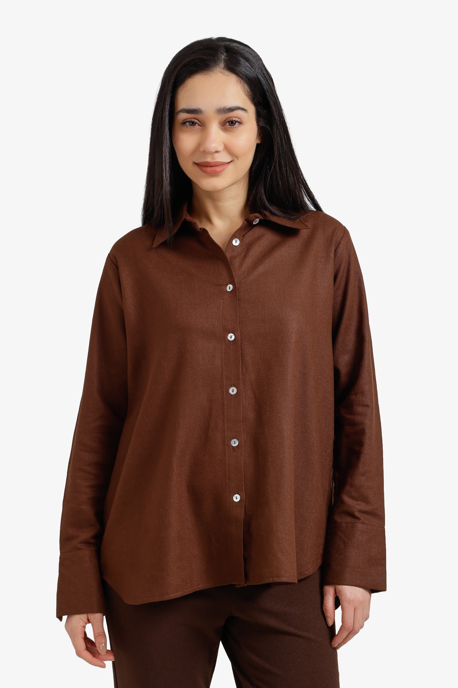 Plain Relaxed Button-Down Shirt – Dark Brown