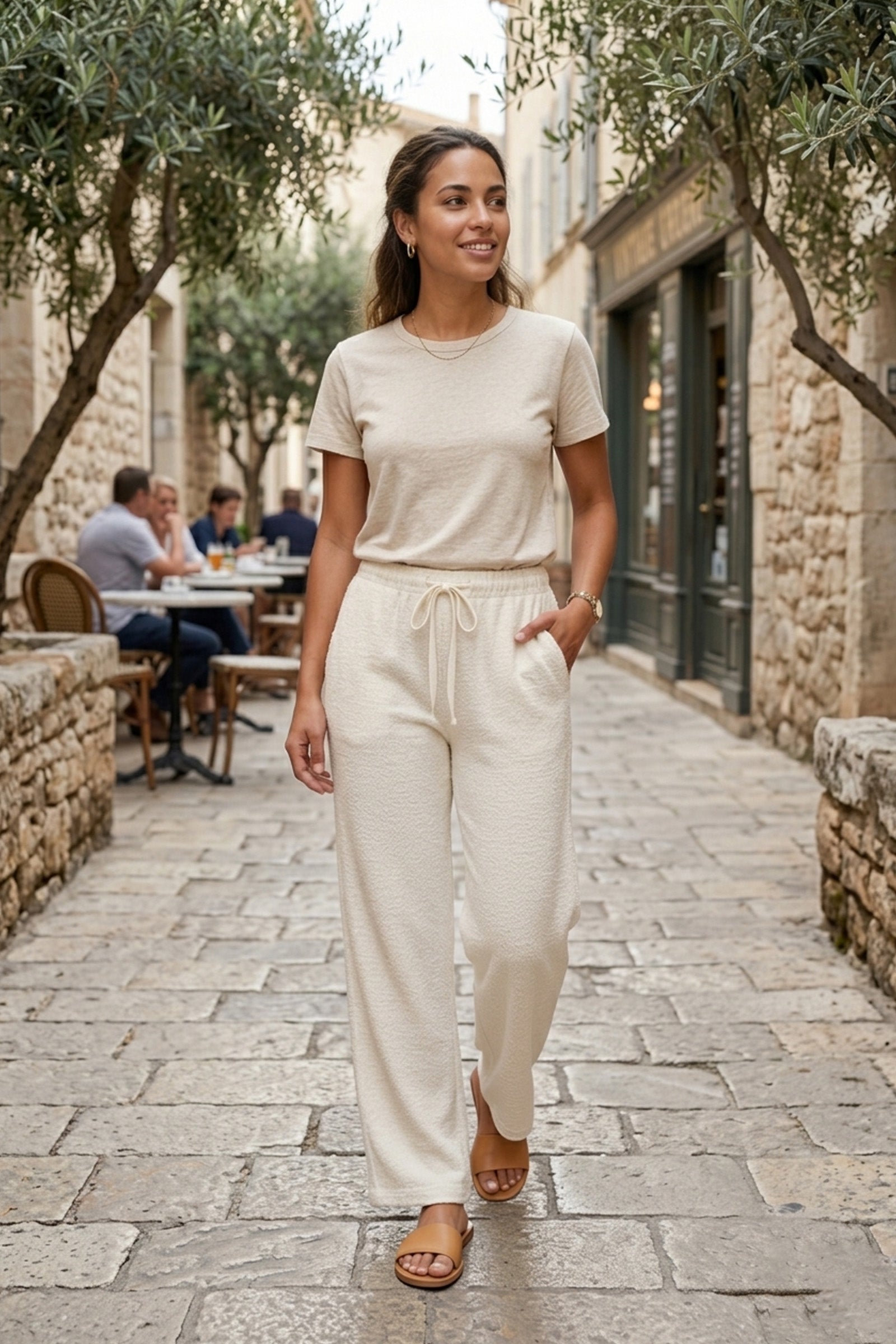 Crinkled Wide-Leg Pants - Off White