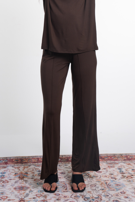 Wide Leg Front Seam Pants – Dark Brown