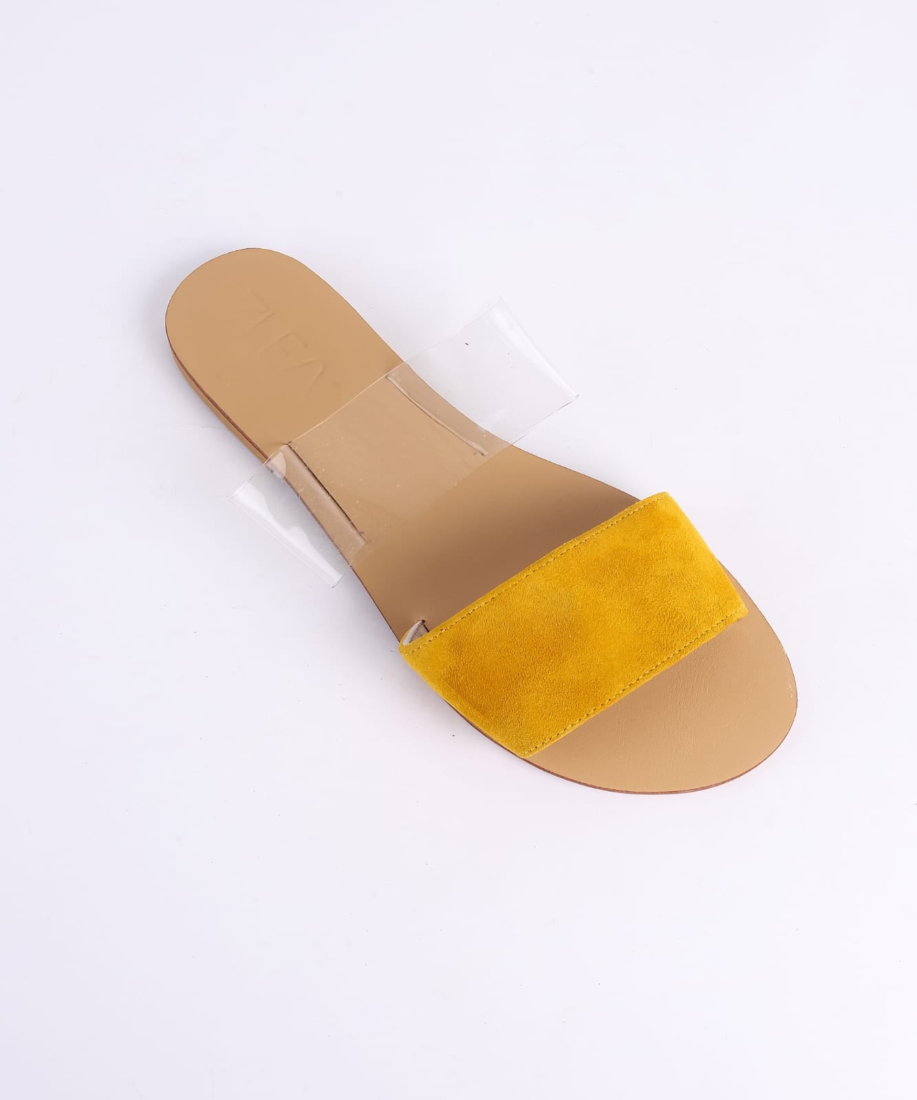 Suede Double Strap Flat Slippers - Yellow