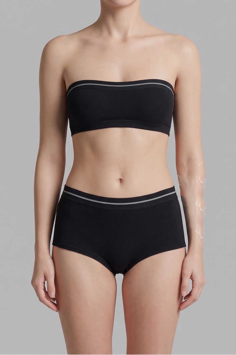 Contrast Stripe Boyshort Panty - Black