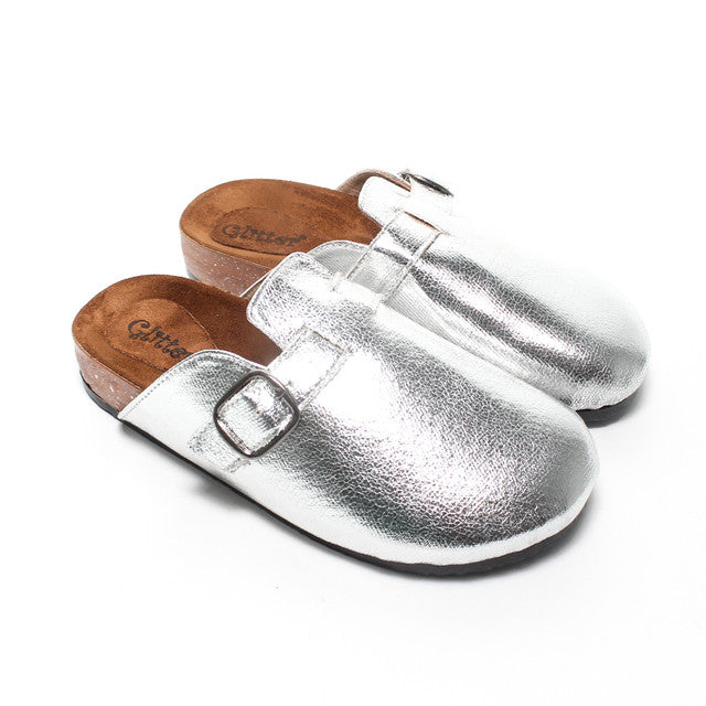Suede Metallic Mules - Silver
