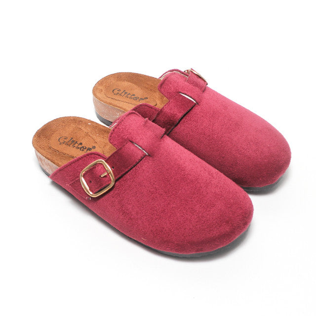 Suede Plain Mules - Burgundy