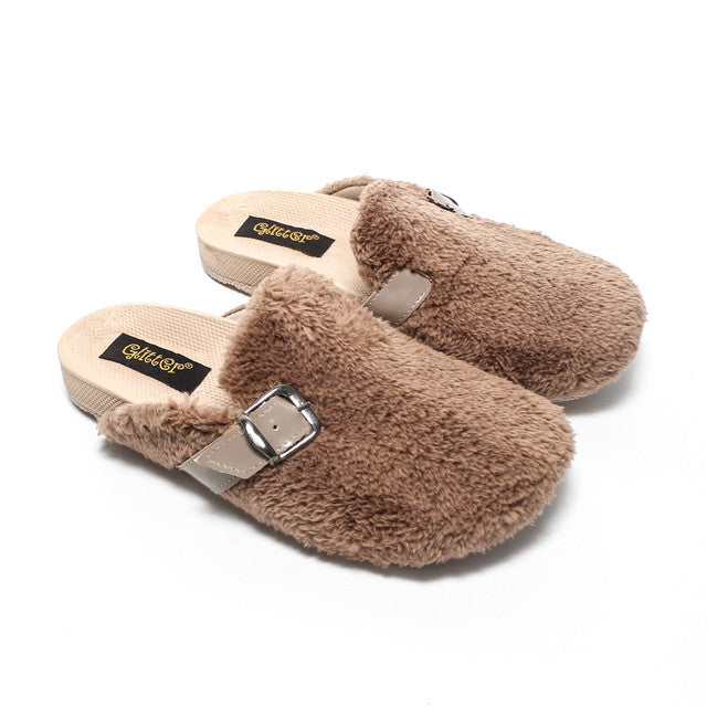Fur Plain Mules - Light Brown