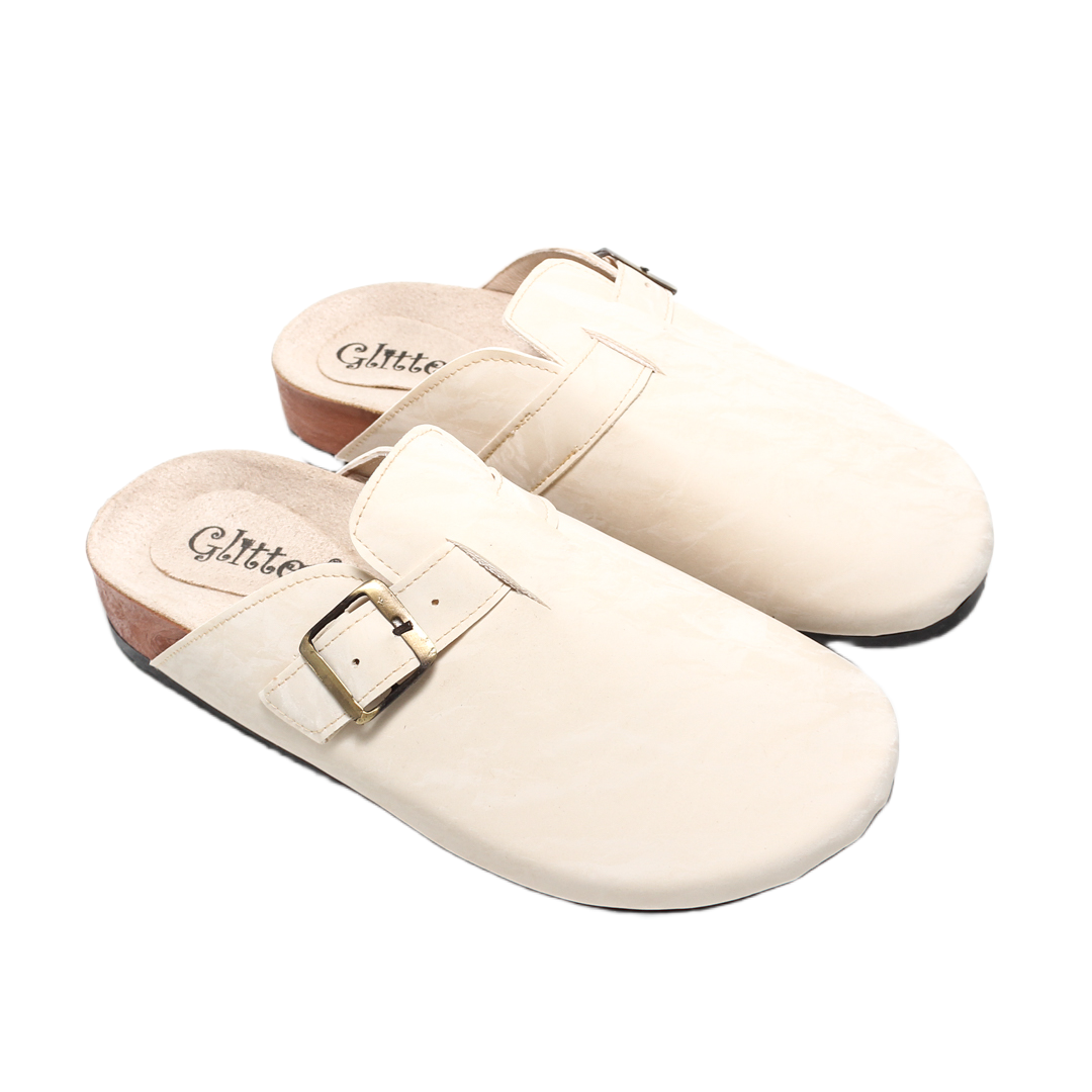 Minimalist Buckle Comfort Suede Mules – Beige